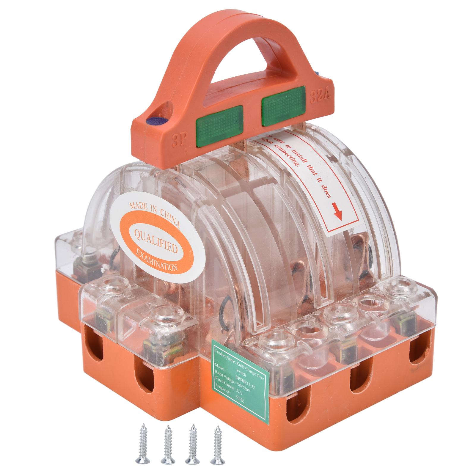 AC 380V 32A 3 Pole Knife Switch with LED Indicator Copper Transparent Shell Double Throw Disconnect
AC 380V 32A 3 Pole Knife Switch with LED Indicator Copper Transparent Shell Double Throw Disconnect