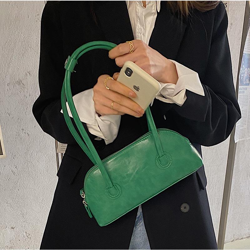 Сумка-багет в стиле ретро с масляным воском и длинной ручкой, сумка через плечо под мышкой темно-зеленого