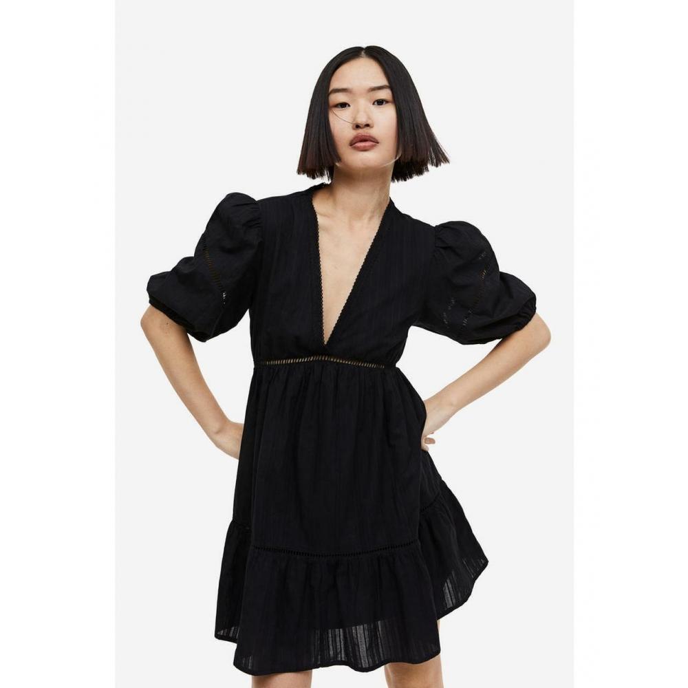 H M lace detail volume dress black 1182383003