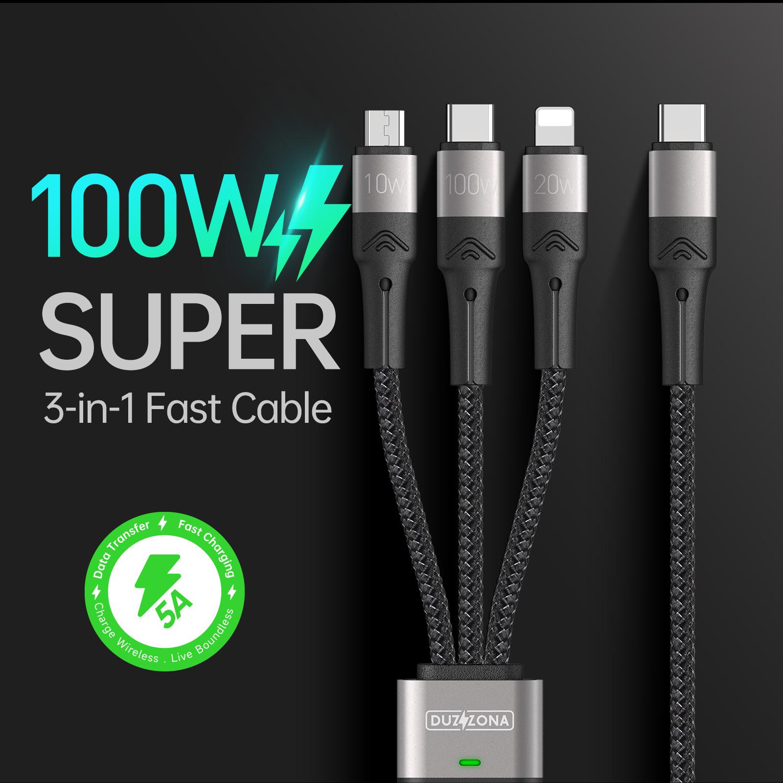 DUZZONA A4 for iPhone 16-15 Series 100W 3-in-1 5A Fast Charging Cable USB-C to USB-C+Lightning+Micro USB Cord (CE/FCC/UKCA/ROHS Certificate) A
DUZZONA A4 for iPhone 16-15 Series 100W 3-in-1 5A Fast Charging Cable USB-C to USB-C+Lightning+Micro USB Cord (CE/FCC/UKCA/ROHS Certificate) A