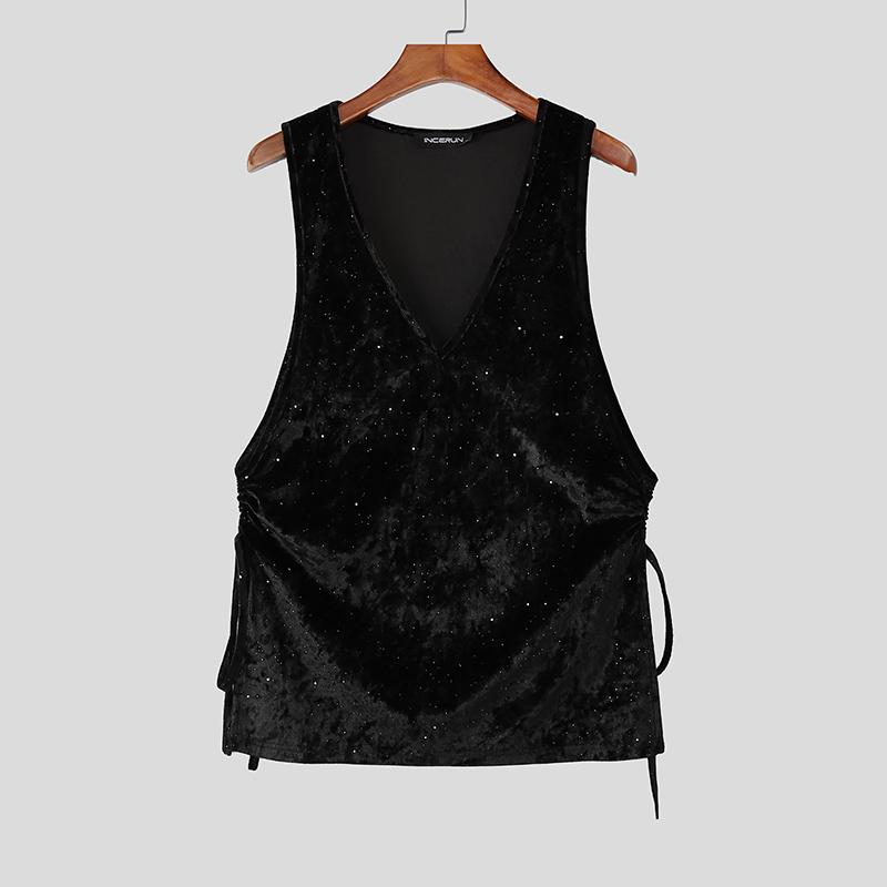 INCERUN Summer Men Sleeveless Glitter Side Drawstring Party Velvet Fitted Vest Tank Tops S чёрный
INCERUN Summer Men Sleeveless Glitter Side Drawstring Party Velvet Fitted Vest Tank Tops S чёрный