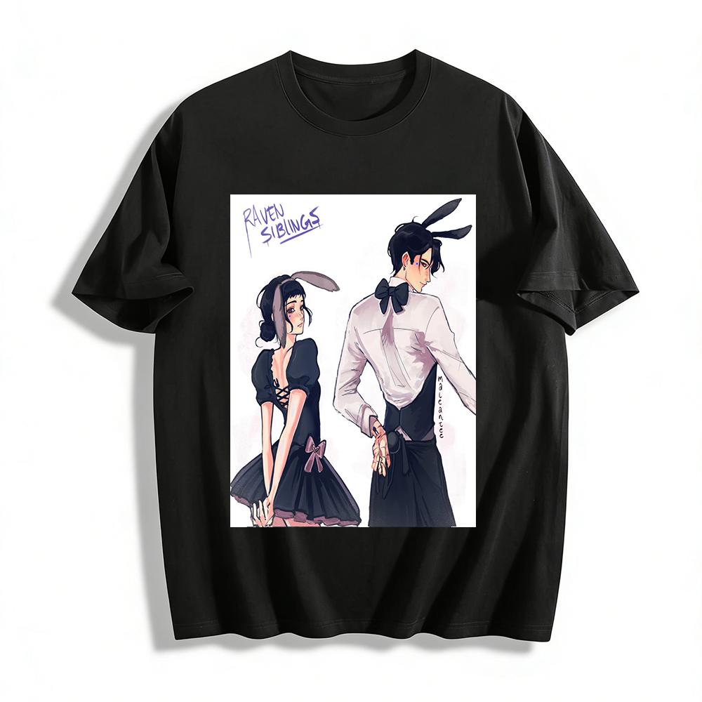 Gothic Anime Raven Siblings Print T-shirt, Unisex Dark Rabbit Style Graphic Top, Trendy Cosplay Casual Wear Pure cotton T-shirt XXS
Gothic Anime Raven Siblings Print T-shirt, Unisex Dark Rabbit Style Graphic Top, Trendy Cosplay Casual Wear Pure cotton T-shirt XXS