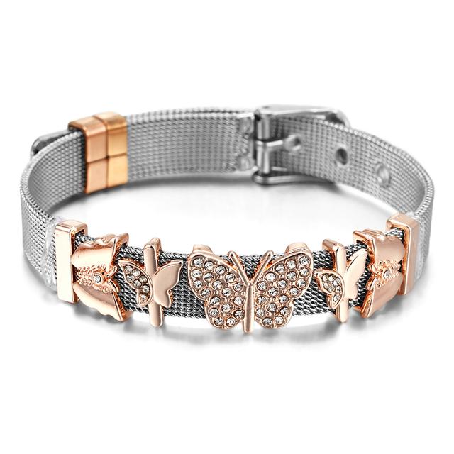 Новый сетчатый браслет в форме розы и бабочки из нержавеющей стали Micro Pave Cz Spacer, подвесной ремень для часов, браслеты, браслеты, подарок для женщин
Новый сетчатый браслет в форме розы и бабочки из нержавеющей стали Micro Pave Cz Spacer, подвесной ремень для часов, браслеты, браслеты, подарок для женщин