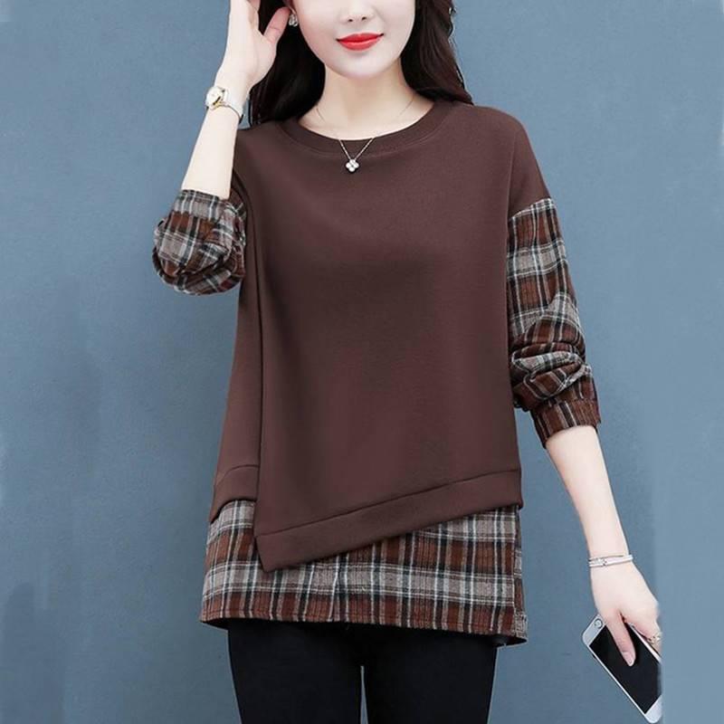women s Plaid Patchwork Fake Two Piece Sweatshirt Round Neck Long Sleeve Loose Casual Autumn Basic Top 4XL темно-коричневого кольору
women s Plaid Patchwork Fake Two Piece Sweatshirt Round Neck Long Sleeve Loose Casual Autumn Basic Top 4XL темно-коричневого кольору
