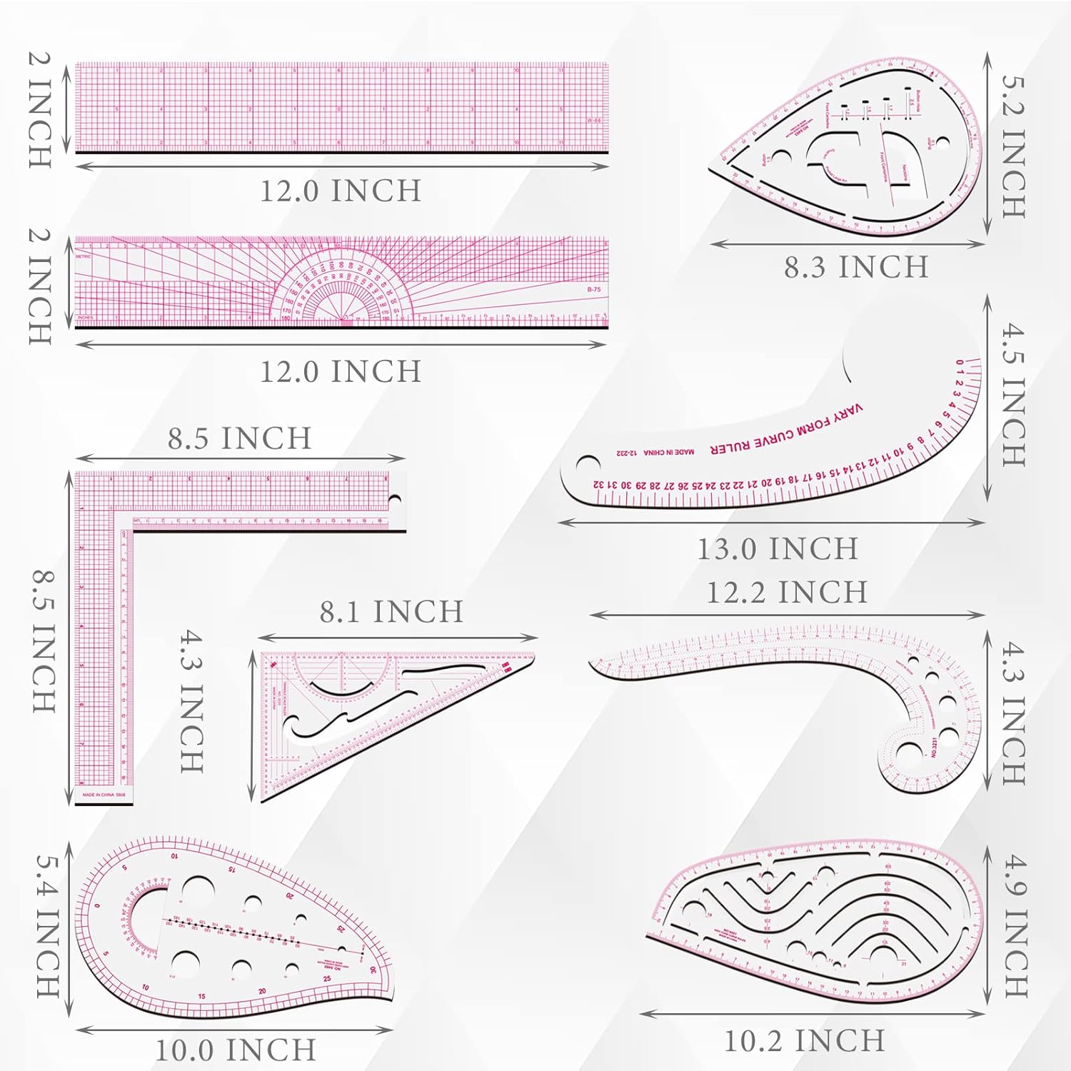 4/6/7/9/10Pcs Set Clear Metric Sewing Ruler Set French Curve Pattern Rulers for Beginners Tailors Designers Quilting Rulers
4/6/7/9/10Pcs Set Clear Metric Sewing Ruler Set French Curve Pattern Rulers for Beginners Tailors Designers Quilting Rulers