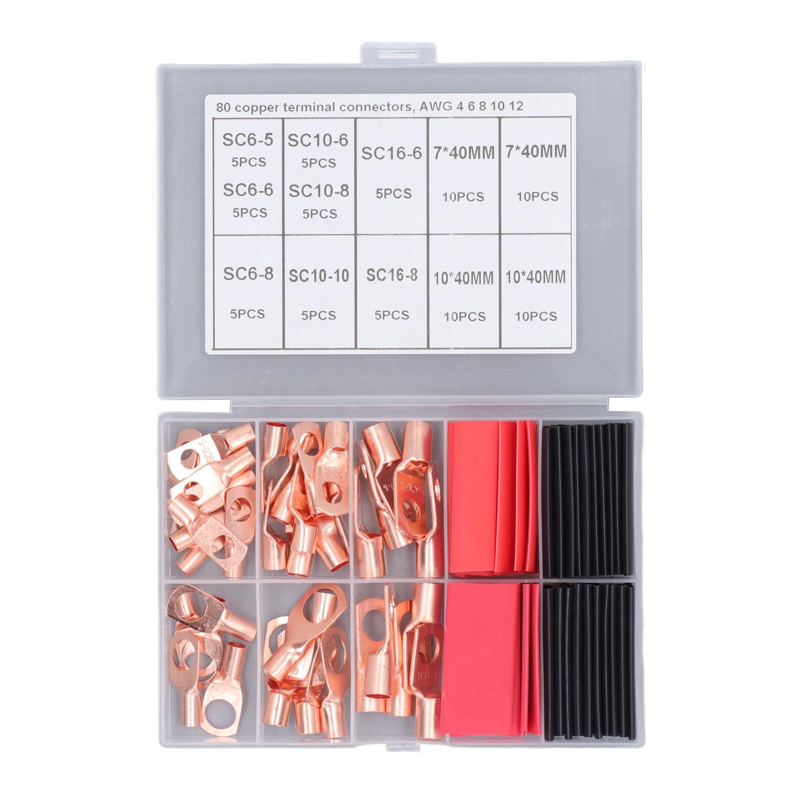 80Pcs Wire Lug Red Copper Battery Cable End Ring Terminal Crimp Connector Set with Heat Shrink Tubin
80Pcs Wire Lug Red Copper Battery Cable End Ring Terminal Crimp Connector Set with Heat Shrink Tubin