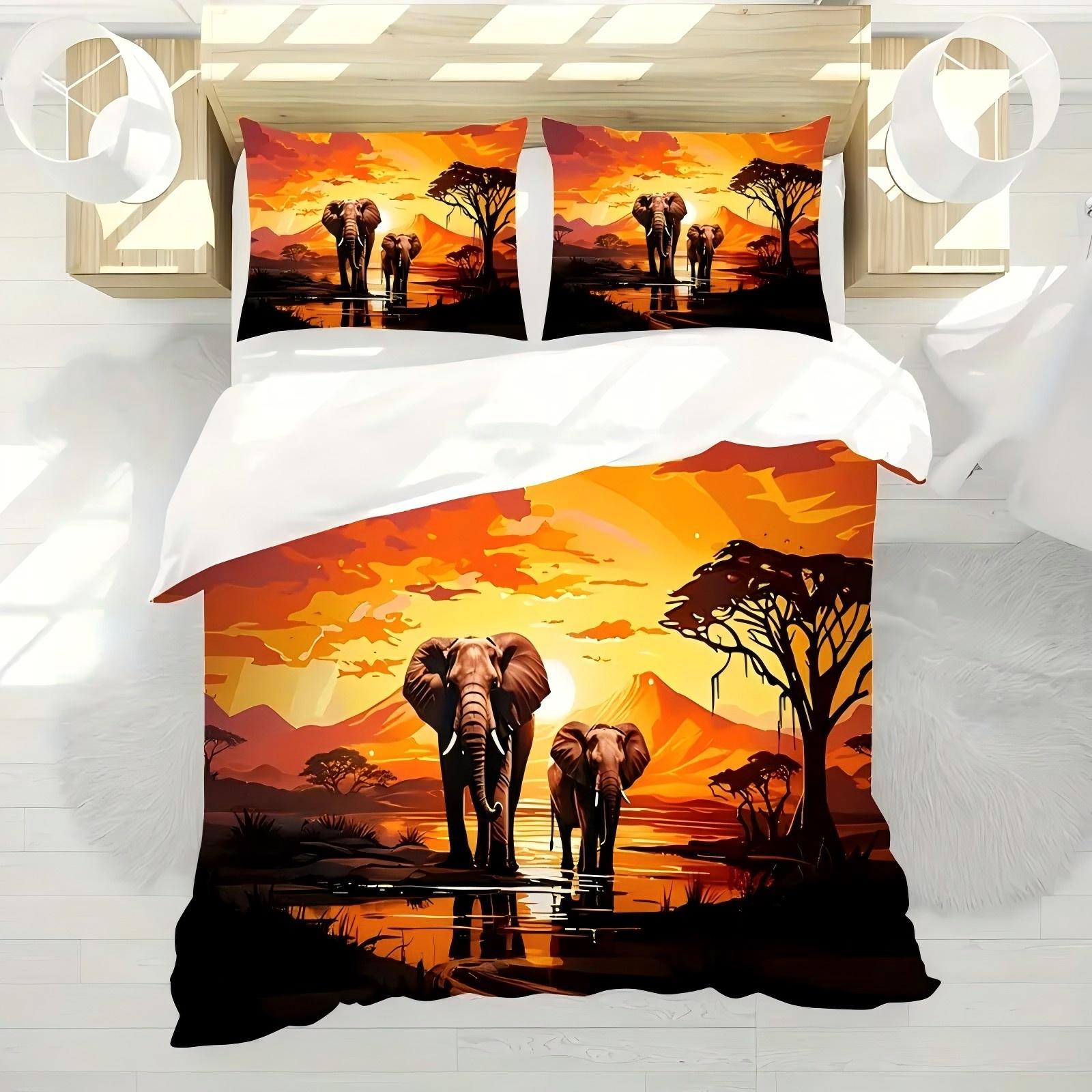 Sunset Mountain Range African Grassland Elephant Duvet Cover Soft Comfortable Bedding Set Wildlife Theme Quilt Cover Pillowcase 135x200cm 2pcs
Sunset Mountain Range African Grassland Elephant Duvet Cover Soft Comfortable Bedding Set Wildlife Theme Quilt Cover Pillowcase 135x200cm 2pcs
