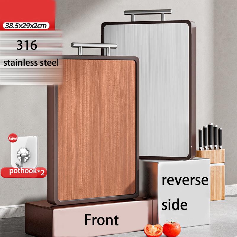 Разделочная доска из дерева, антибактериальная, устойчивая к плесени, бытовая разделочная доска из нержавеющей стали, двухсторонняя разделочная доска из цельного дерева