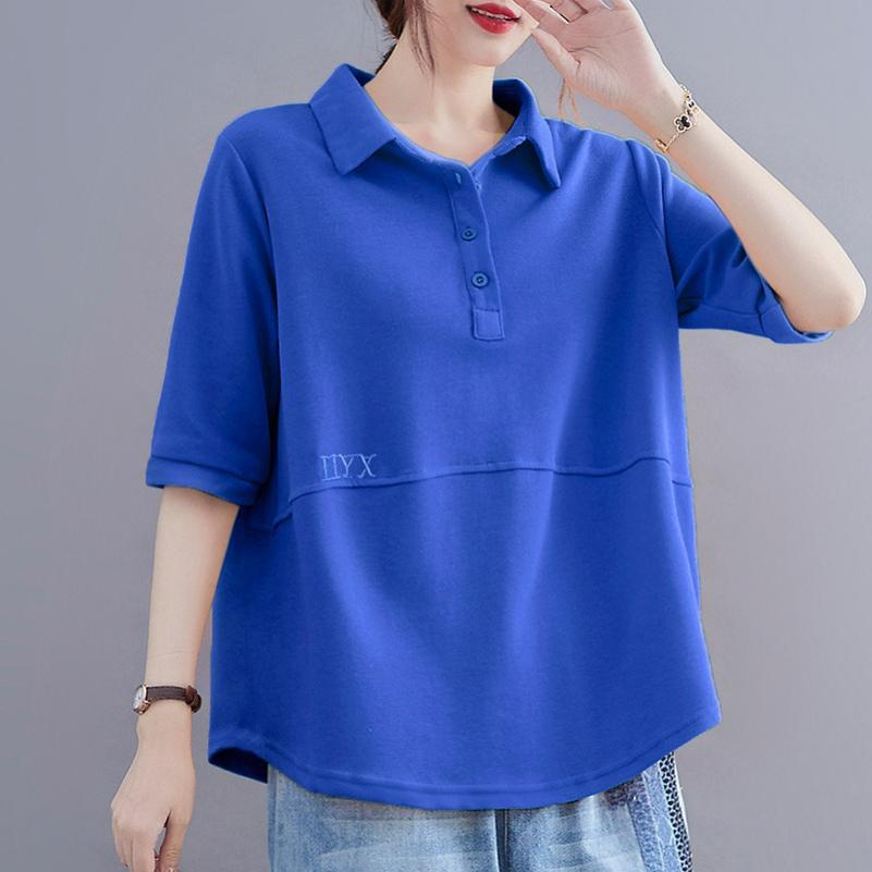 Loose Mid-sleeved T-shirt Women s Summer Half-sleeved Sweater Thin Large Size Fashion Lapel Short-sleeved Top Trend 3XL синій
Loose Mid-sleeved T-shirt Women s Summer Half-sleeved Sweater Thin Large Size Fashion Lapel Short-sleeved Top Trend 3XL синій