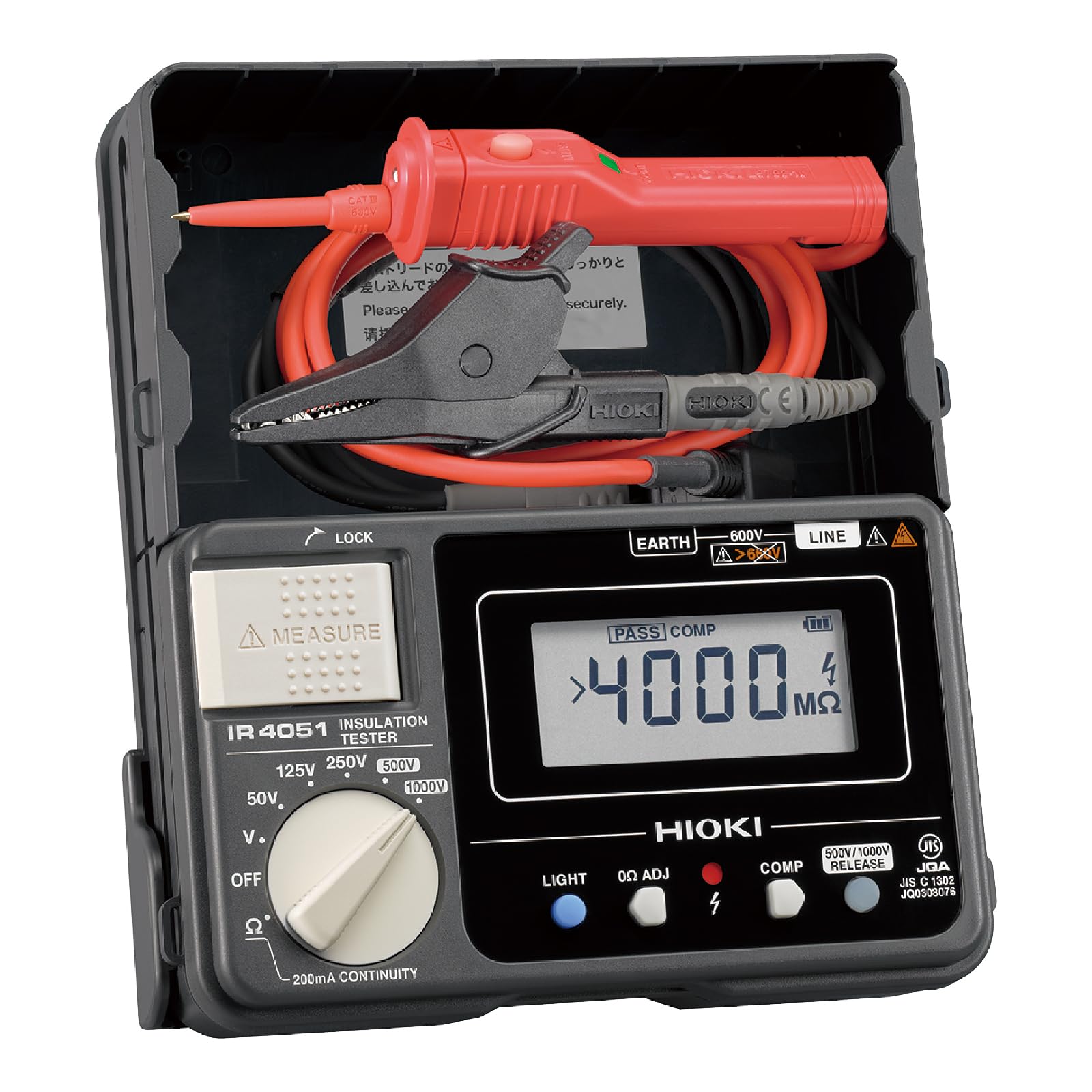 Hioki Electric Insulation Resistance Meter, JIS Certified, 5 Ranges, IR4051-11
Hioki Electric Insulation Resistance Meter, JIS Certified, 5 Ranges, IR4051-11
