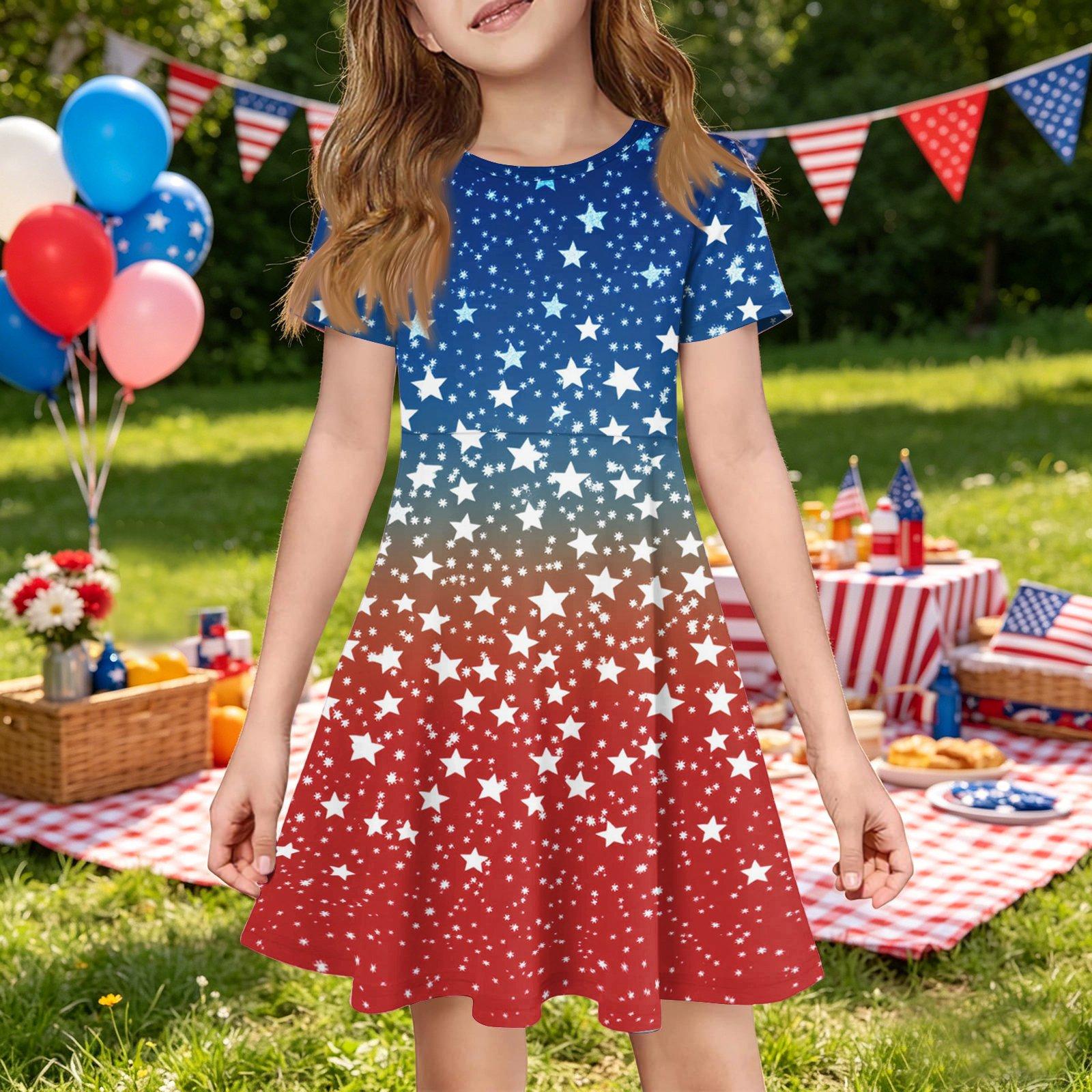 Girls Short Sleeve Dress with Pocket Independence Day Star Print Casual A-Line Dress for Summer Comfortable Fit 150 синий
Girls Short Sleeve Dress with Pocket Independence Day Star Print Casual A-Line Dress for Summer Comfortable Fit 150 синий