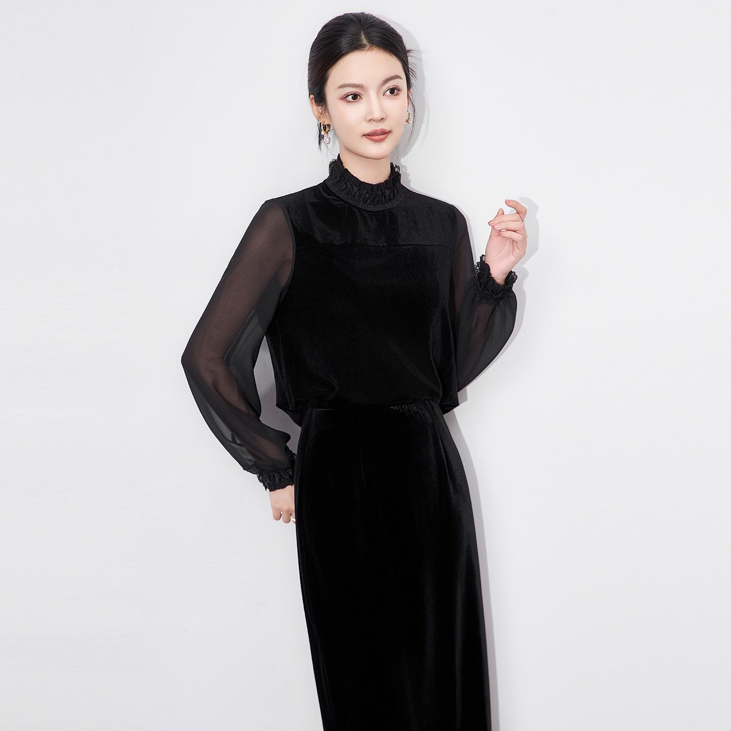 Exquisite Velvet & Chiffon Patchwork Blouse with Lace Collar Small чёрный
Exquisite Velvet & Chiffon Patchwork Blouse with Lace Collar Small чёрный