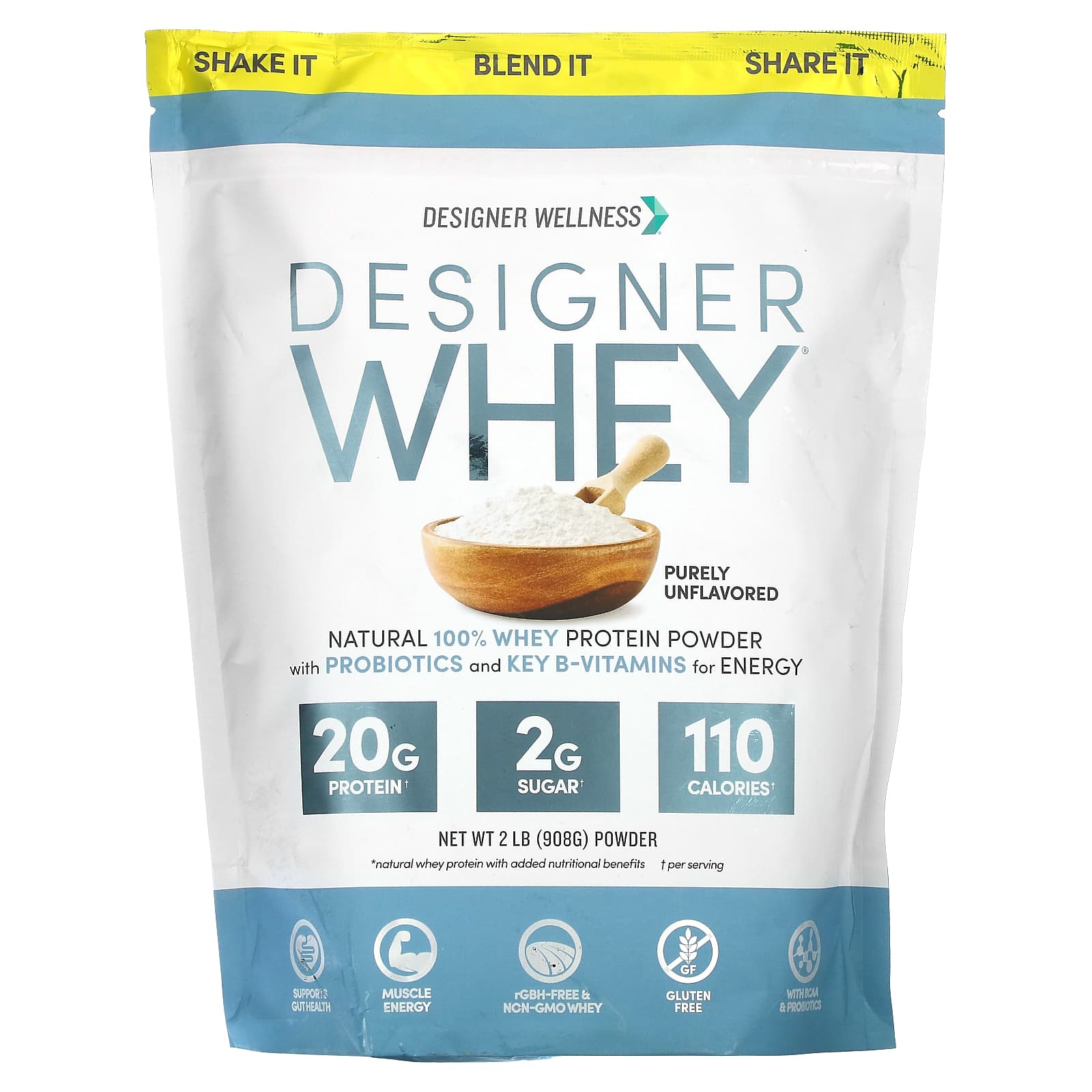 Designer Wellness, Designer Whey, 100% natural whey protein, pure taste and no flavors, 2 lbs (908 g)
Designer Wellness, Designer Whey, 100% natural whey protein, pure taste and no flavors, 2 lbs (908 g)