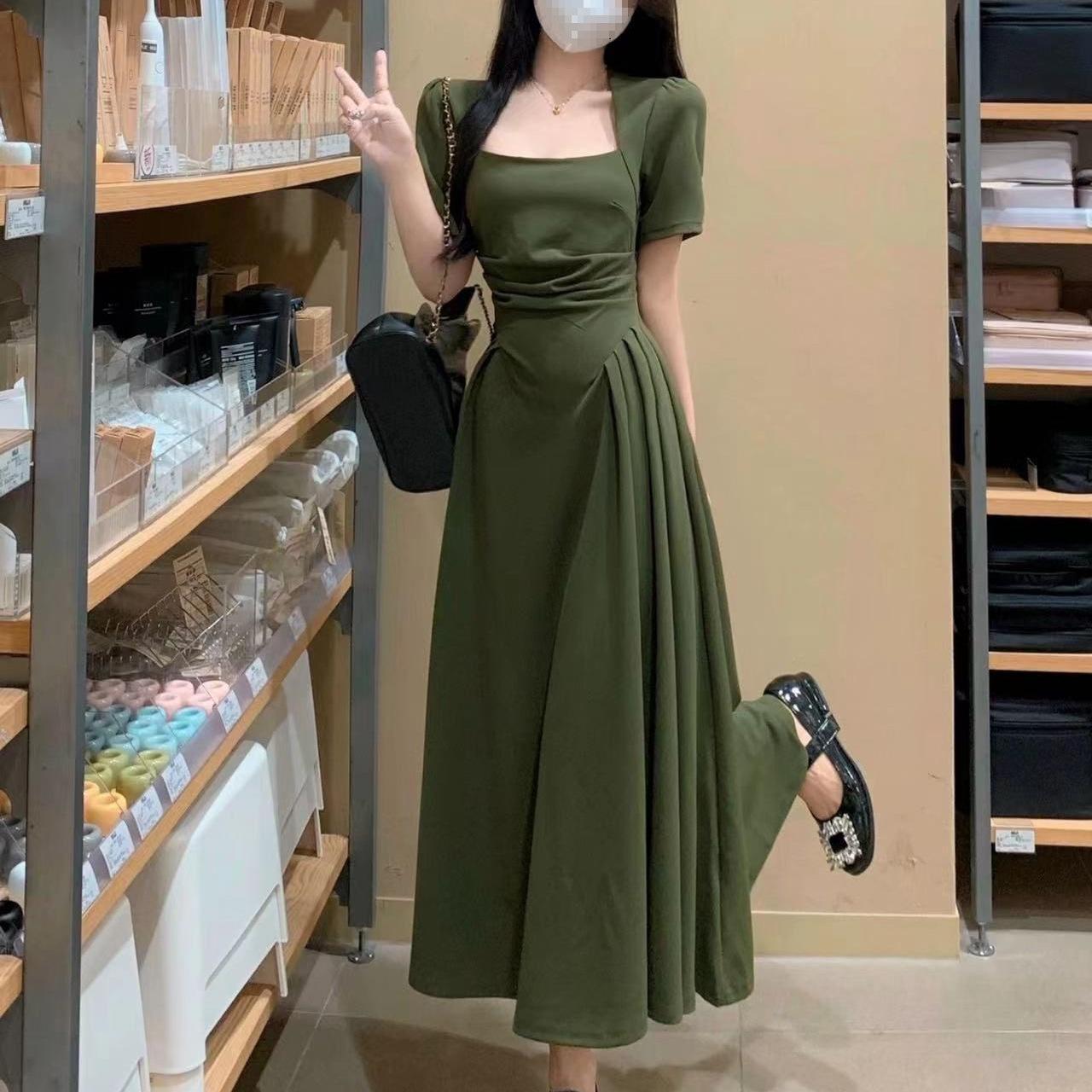Elegant French Style A-Line Long Dress with Puff Sleeves and Pleated Square Neck M армія зелений колір
Elegant French Style A-Line Long Dress with Puff Sleeves and Pleated Square Neck M армія зелений колір
