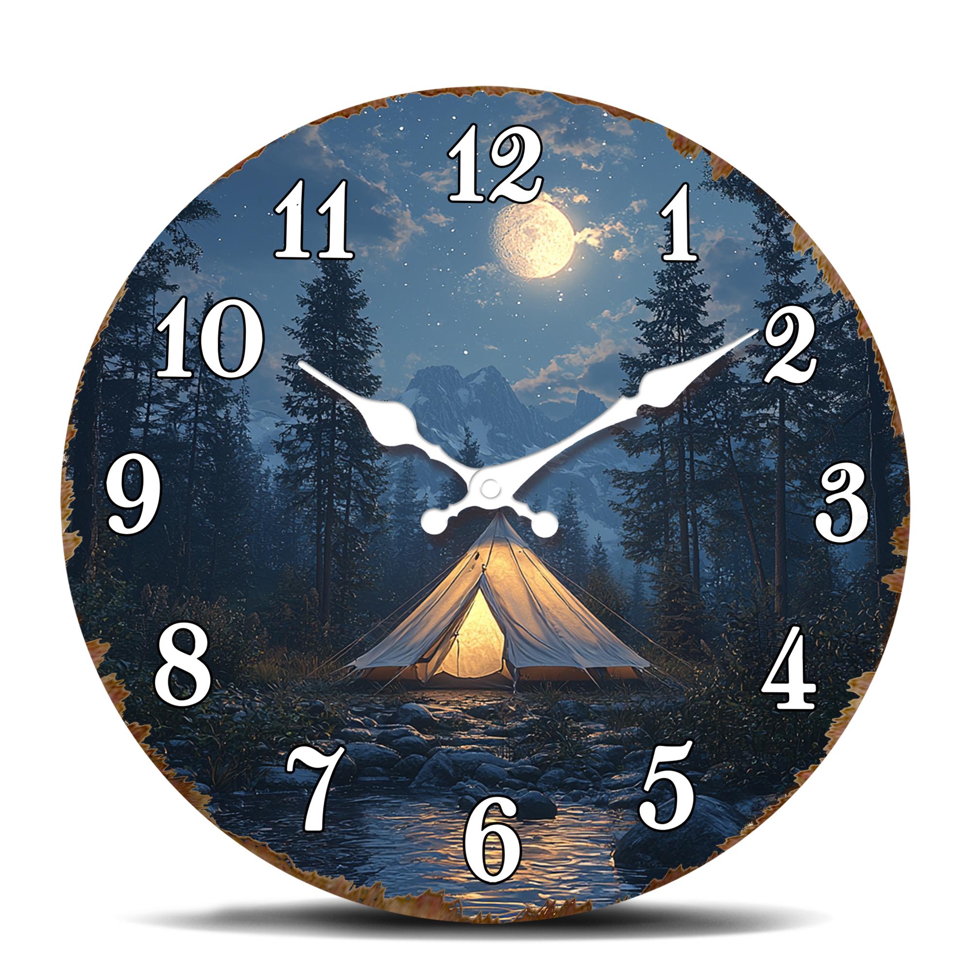 Moonlit Mountain Camping Scene Wall Clock, Serene Night Landscape Round Timepiece, Silent Non-Ticking Decorative Clock for Outdo 10 inch
Moonlit Mountain Camping Scene Wall Clock, Serene Night Landscape Round Timepiece, Silent Non-Ticking Decorative Clock for Outdo 10 inch