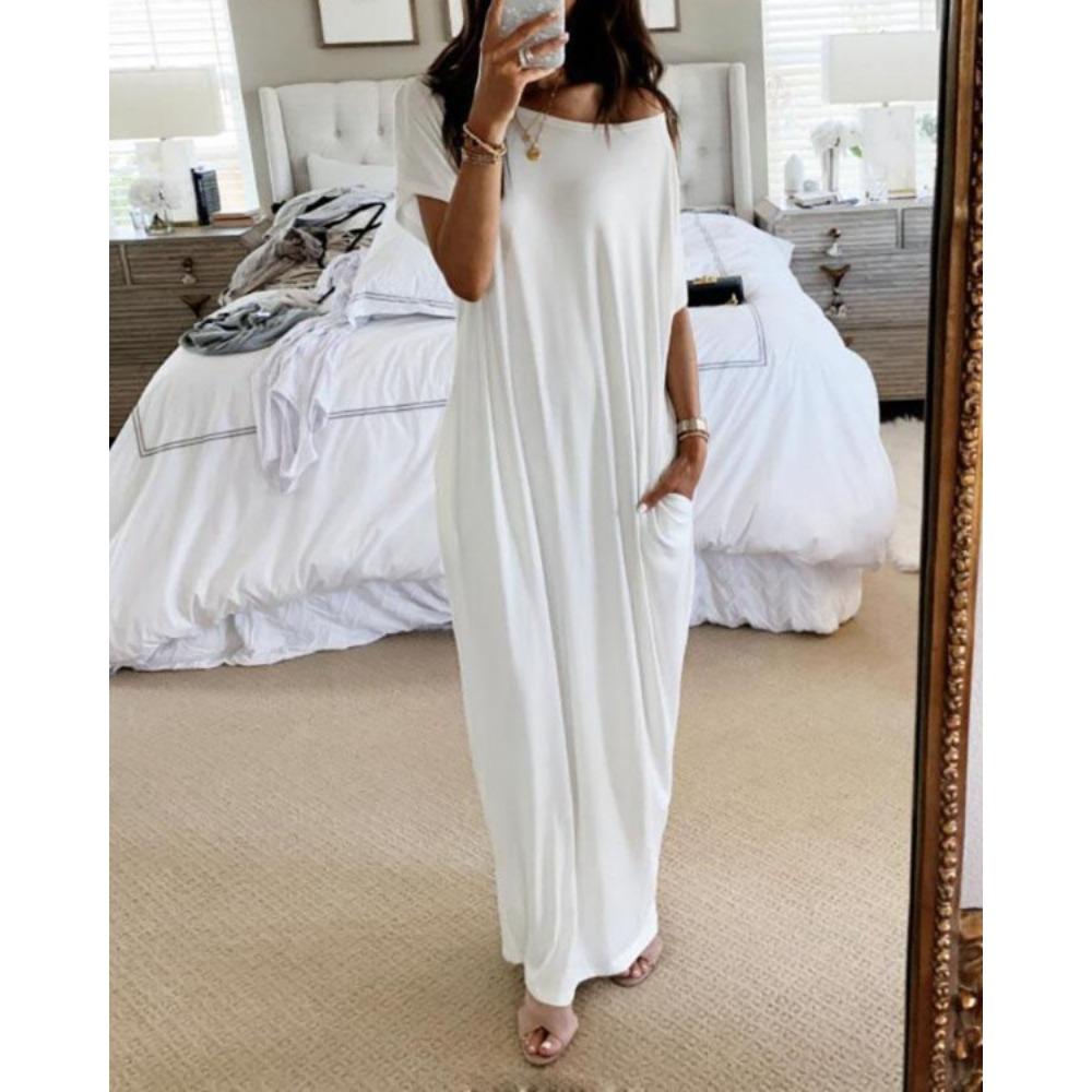 women s Loose Off Shoulder Batwing Short Sleeve Solid Color Maxi Dress Casual Long Sundress S белый
women s Loose Off Shoulder Batwing Short Sleeve Solid Color Maxi Dress Casual Long Sundress S белый
