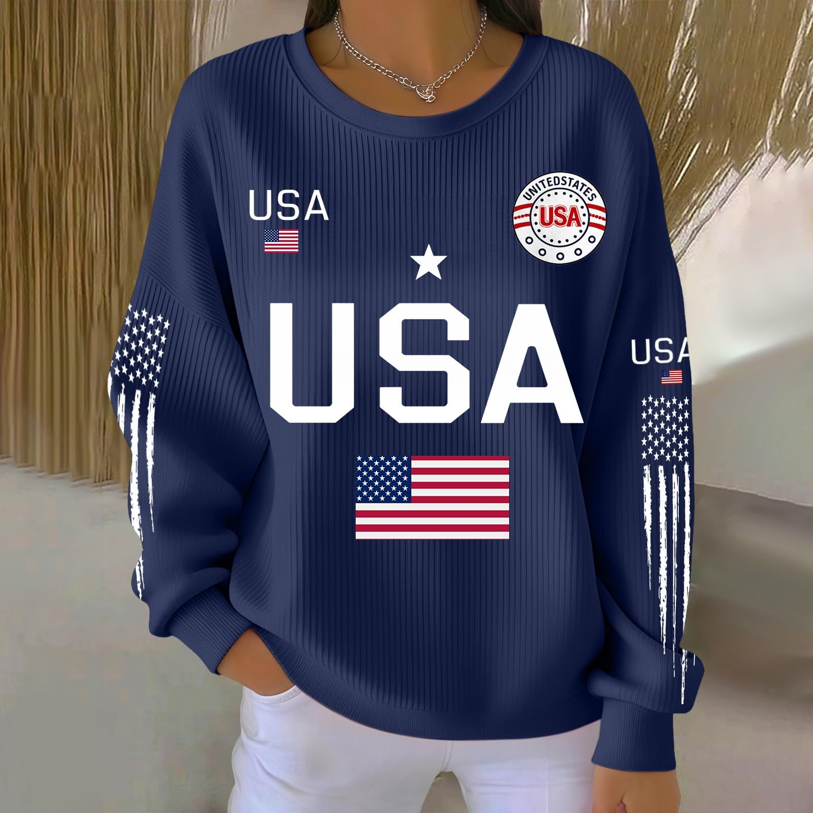 Women s USA 250th Anniversary Printed R-Neck Pullover Sweatshirt Casual Ribbed Long Sleeve Graphic Top L тёмно-синий
Women s USA 250th Anniversary Printed R-Neck Pullover Sweatshirt Casual Ribbed Long Sleeve Graphic Top L тёмно-синий