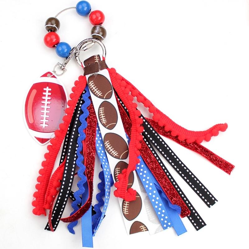 Rugby Keychain Charm With Ribbon Tassels And Wood Beads For Sports Fan Bag Decoration Hanging Accessories
Rugby Keychain Charm With Ribbon Tassels And Wood Beads For Sports Fan Bag Decoration Hanging Accessories