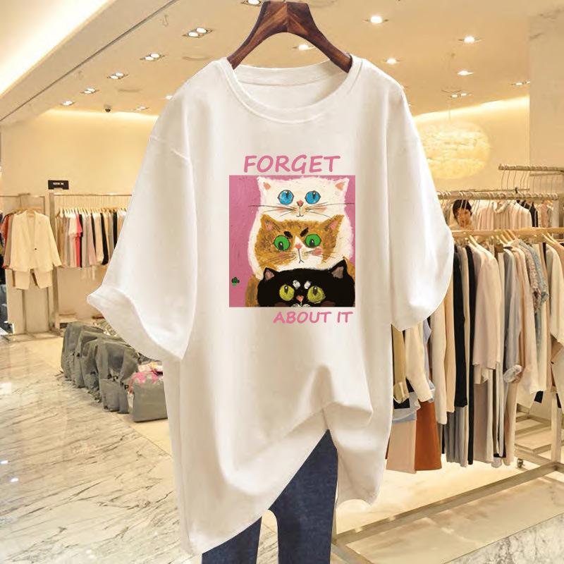 Pure cotton medium and long t-shirt women s short-sleeved spring and summer new foreign style fashion cat print loose age-reducing tee top S
Pure cotton medium and long t-shirt women s short-sleeved spring and summer new foreign style fashion cat print loose age-reducing tee top S