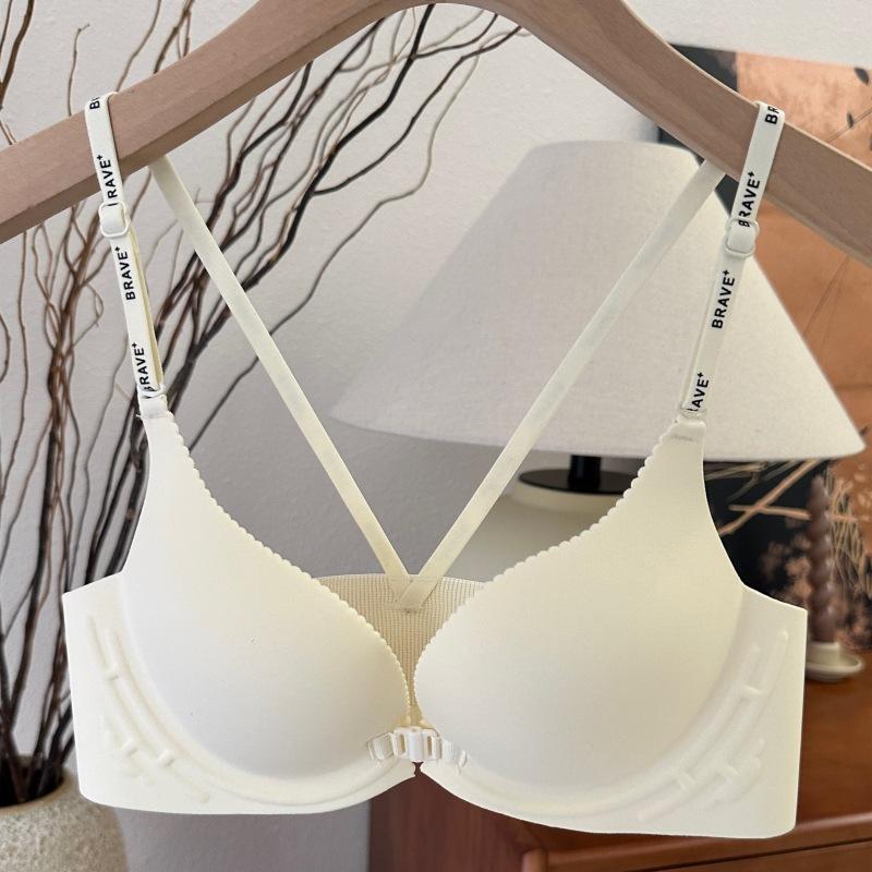 Black Seamless Front Closure Bra with Cross Back Letter Print Straps S шампанського
Black Seamless Front Closure Bra with Cross Back Letter Print Straps S шампанського