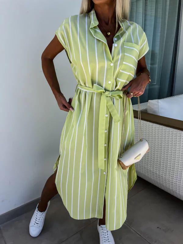 Полосатое платье-рубашка без рукавов с завязками для женщин XL жёлтый/зелёный
Полосатое платье-рубашка без рукавов с завязками для женщин XL жёлтый/зелёный