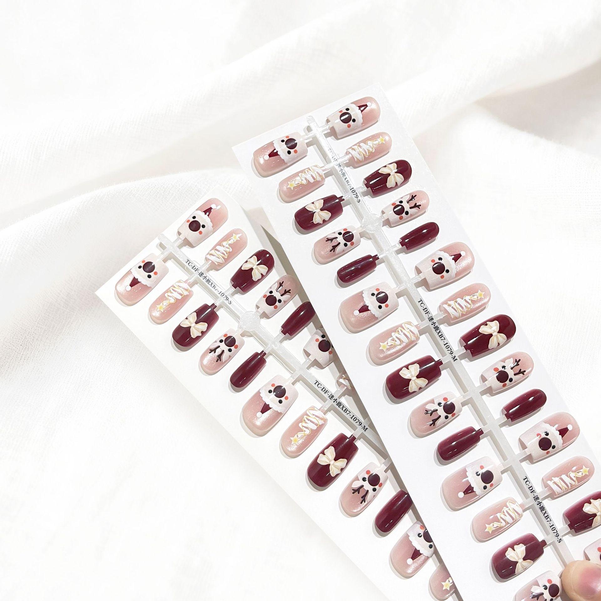 Cherry Wine Red Short Square Christmas Nails - Cartoon Deer Design
Cherry Wine Red Short Square Christmas Nails - Cartoon Deer Design