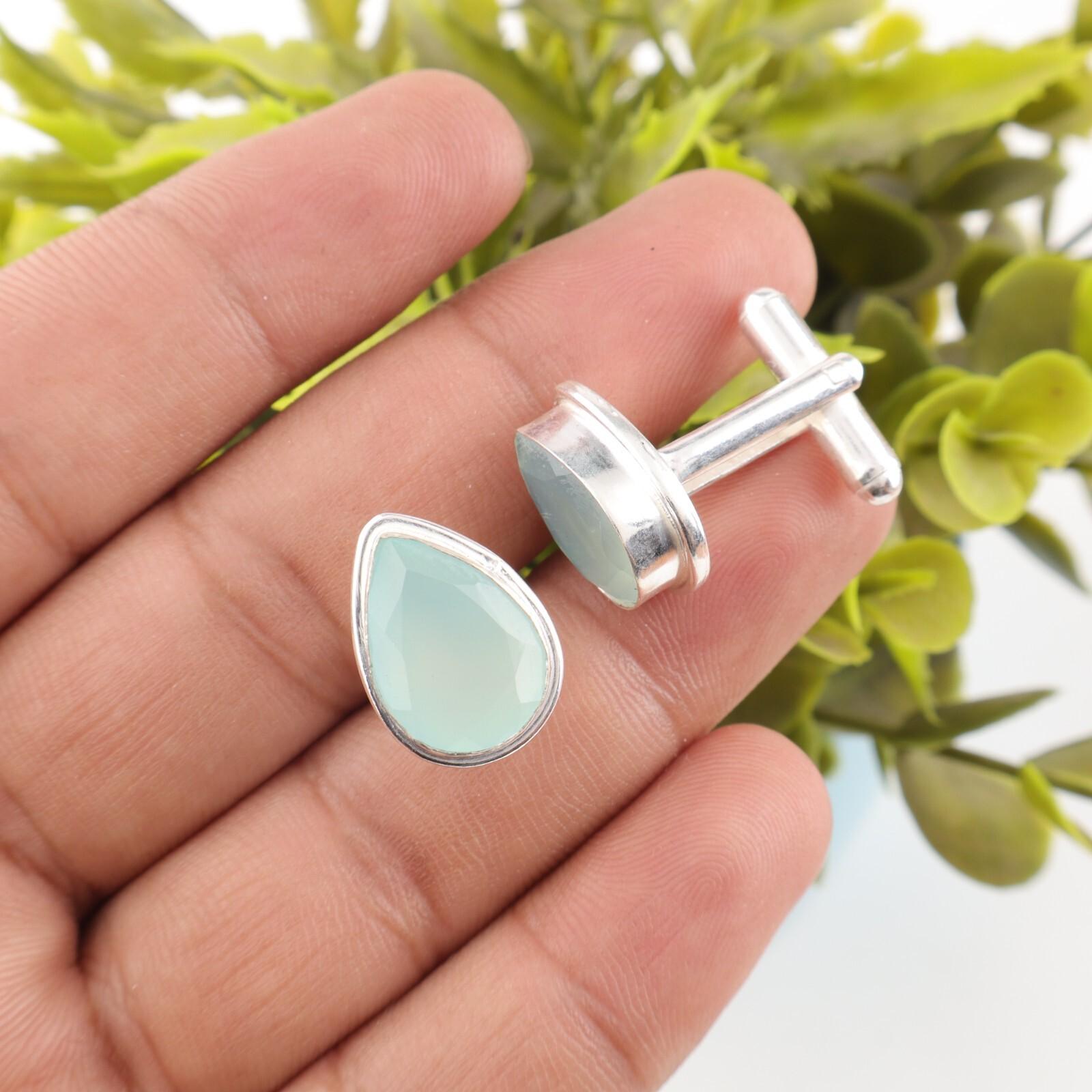 Aqua Chalcedony Gemstone 925 Sterling Silver Jewelry Handmade Cufflinks For Gift CL-6-21
Aqua Chalcedony Gemstone 925 Sterling Silver Jewelry Handmade Cufflinks For Gift CL-6-21