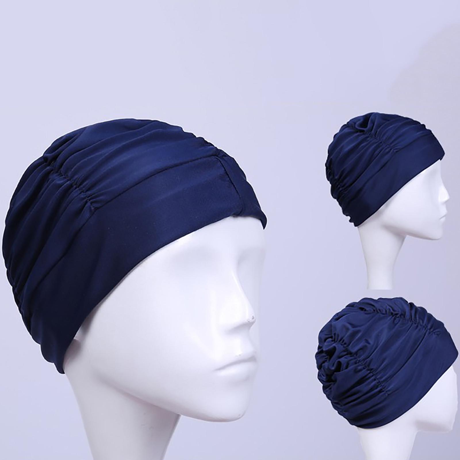 Женская модная плиссированная удобная шапочка для купания большого размера с длинными волосами и ушками для плавания One Size тёмно-синий