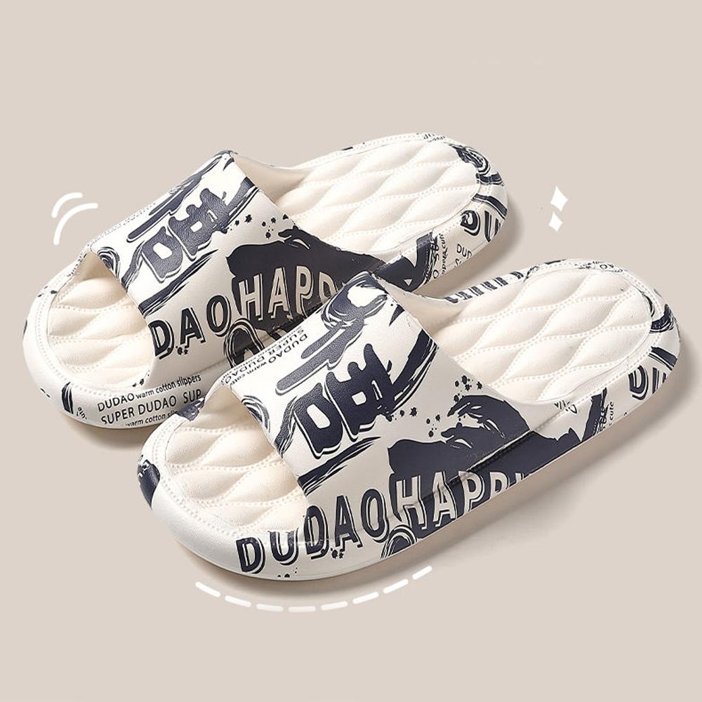 BASATU Мужские летние тапочки Пляжные сандалии Шлепанцы С принтом Толстая подошва Мальчики Девочки Унисекс Домашняя обувь для ванной Большой размер 46-47 44-45 белый