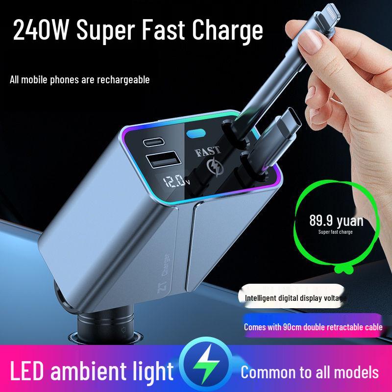 Retractable Car Charger with Dual Ports for Super Fast Charging - Compatible with Apple, Huawei, Xiaomi.
Retractable Car Charger with Dual Ports for Super Fast Charging - Compatible with Apple, Huawei, Xiaomi.