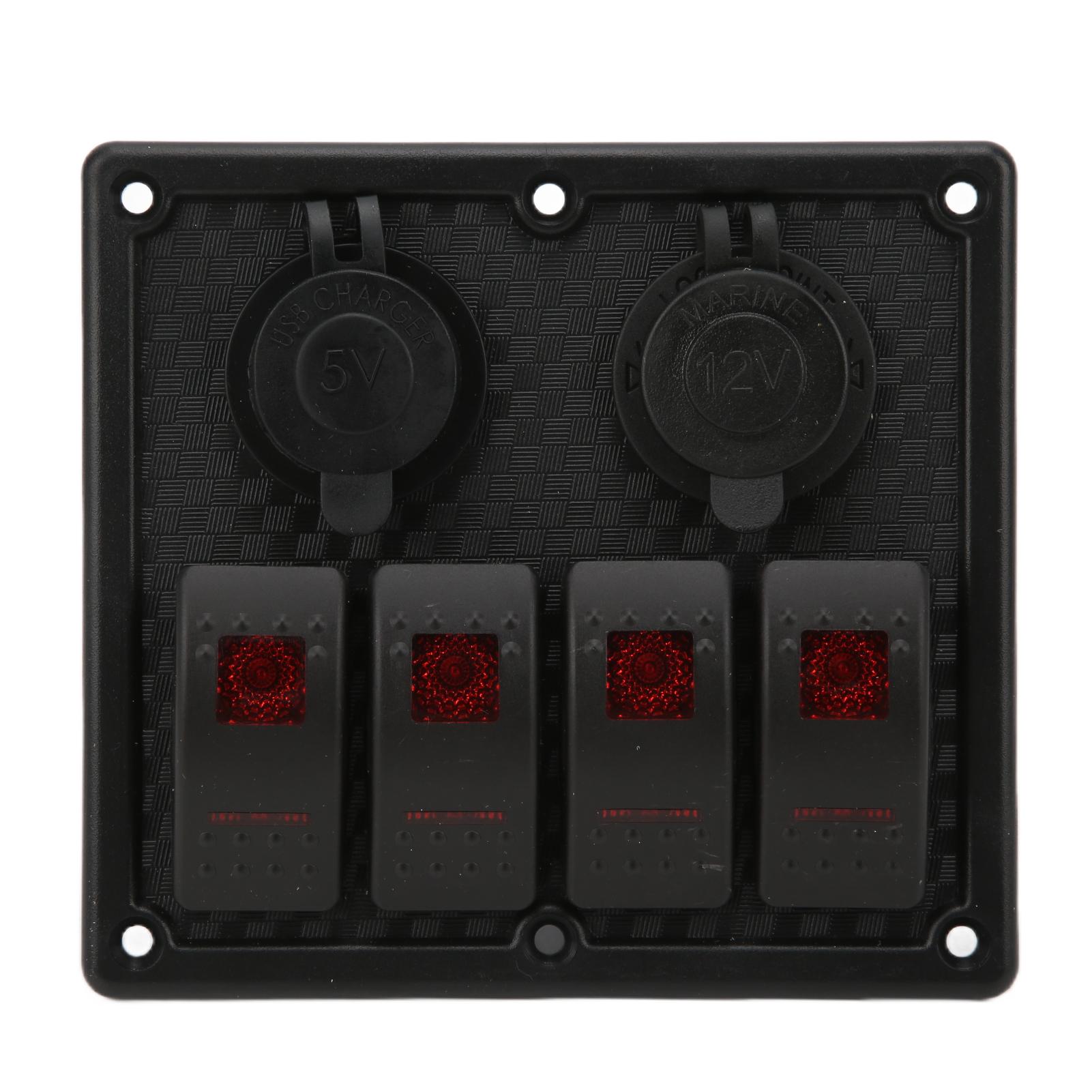 Панель клавишных переключателей с четырьмя светодиодами, водонепроницаемая, с двумя портами USB для зарядки, 1224 В постоянного тока 4,8 А для автофургонов YachtsRed
Панель клавишных переключателей с четырьмя светодиодами, водонепроницаемая, с двумя портами USB для зарядки, 1224 В постоянного тока 4,8 А для автофургонов YachtsRed