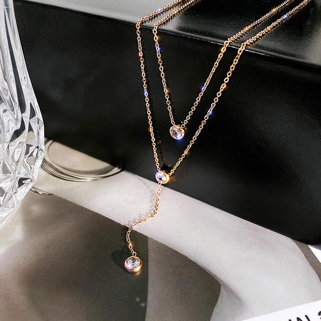 ANENJERY двухслойное циркониевое ожерелье для женщин, цепочка на ключицу, роскошные темпераментные ювелирные аксессуары