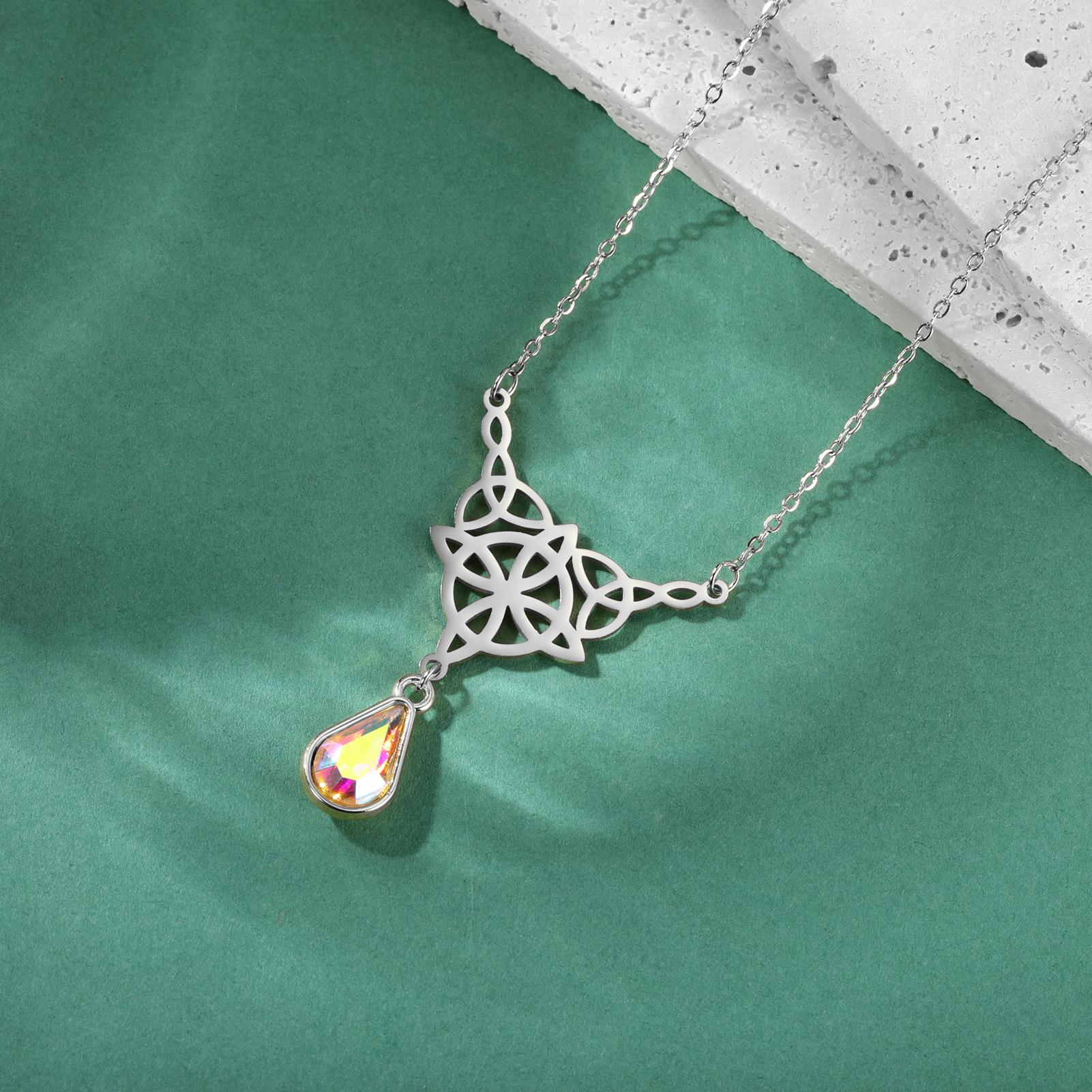 LIKGREAT Witch Knot Necklace For Women Stainless Steel Hollow Celtics Knot With Teardrop-shaped Colorful Crystal Necklaces
LIKGREAT Witch Knot Necklace For Women Stainless Steel Hollow Celtics Knot With Teardrop-shaped Colorful Crystal Necklaces