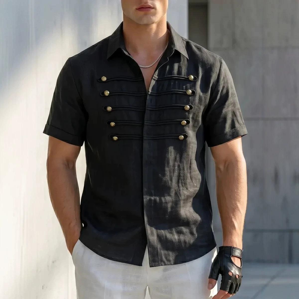 Men Casual Napoleonic Style Short Sleeve Shirt Decorative Button Up Vintage Tops M чорний
Men Casual Napoleonic Style Short Sleeve Shirt Decorative Button Up Vintage Tops M чорний