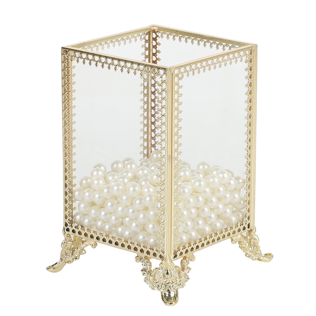 Queen-b Makeup Brush Stand with Pearls, Stylish and Elegant Luxurious Pearl Gold Makeup Brush Case, Clear Transparent Glass Stand Case for Small Item
Queen-b Makeup Brush Stand with Pearls, Stylish and Elegant Luxurious Pearl Gold Makeup Brush Case, Clear Transparent Glass Stand Case for Small Item