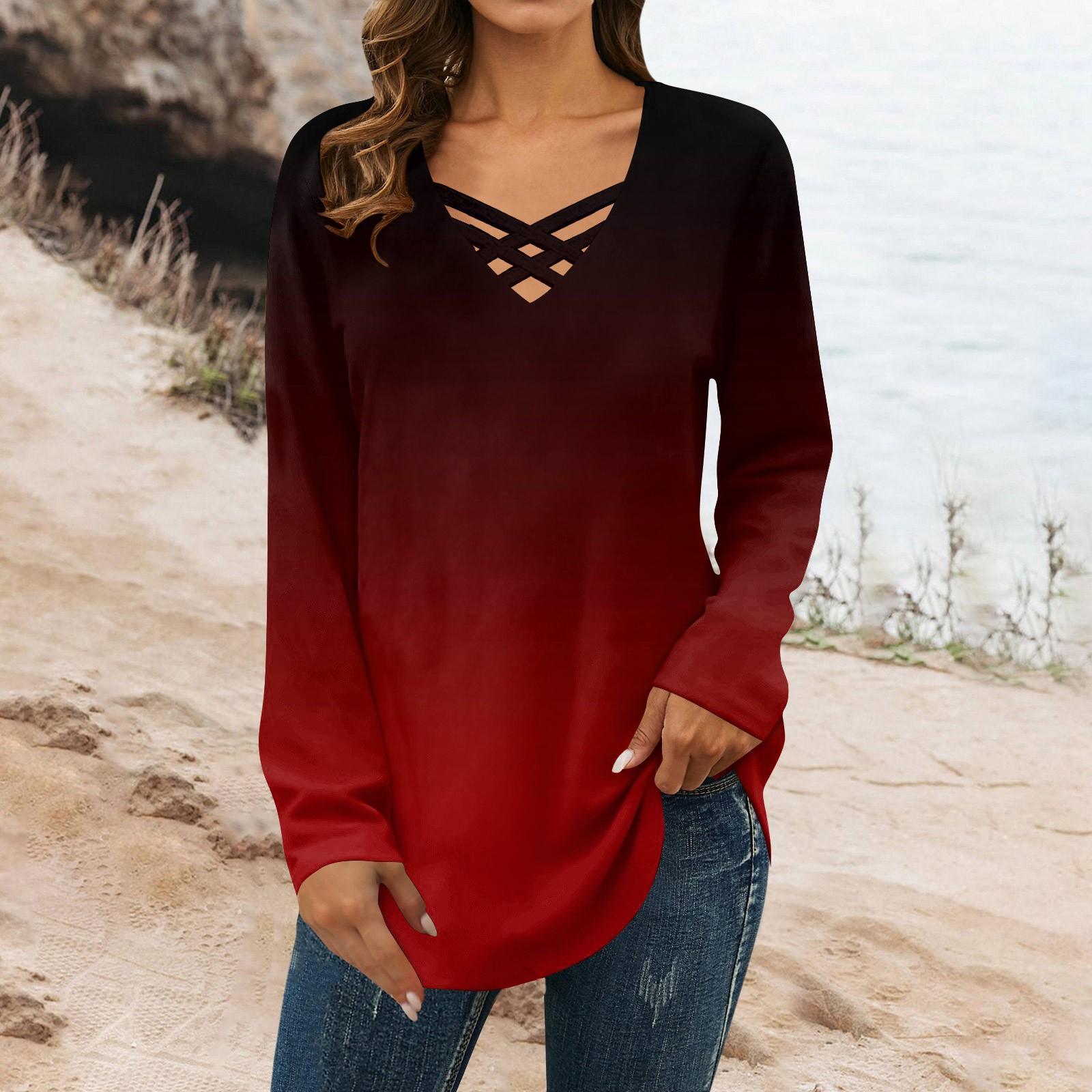 Women s Loose Fitting Fashion Tie Up Plus Size Long Sleeved Women s V-neck Pullover Gradient Top Wearing T-shirt XXXL винний
Women s Loose Fitting Fashion Tie Up Plus Size Long Sleeved Women s V-neck Pullover Gradient Top Wearing T-shirt XXXL винний