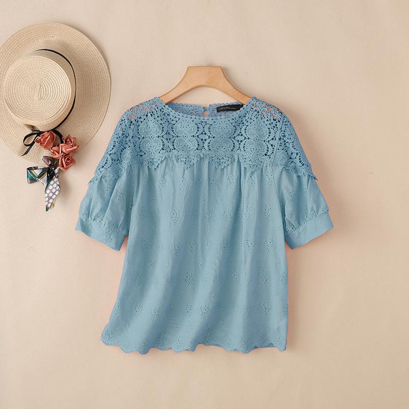 ZANZEA Women Lace Crochet Splice Round Neck Casual Half Sleeve Blouse 2XL синий
ZANZEA Women Lace Crochet Splice Round Neck Casual Half Sleeve Blouse 2XL синий