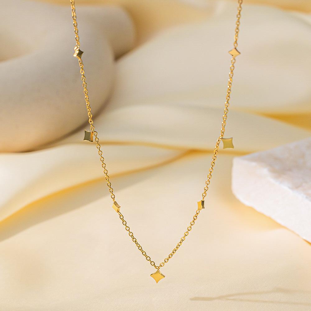 Простое темпераментное ожерелье в виде пятиугольной звезды с блестками, изысканная позолоченная цепочка на ключицу, сохраняющая цвет, звездная цепочка на шею для женщин