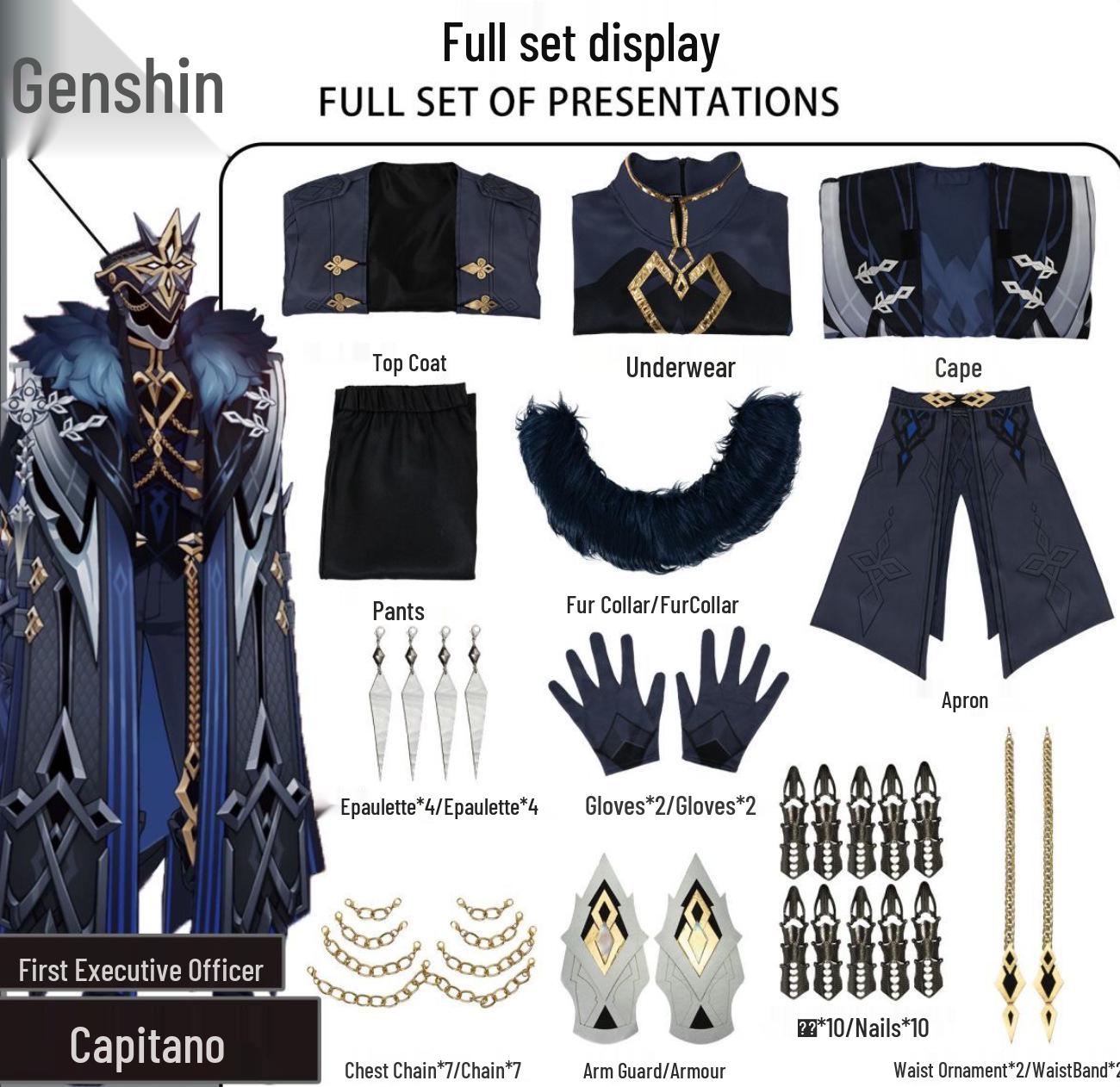 Capitano Fatui Harbinger Cosplay Costume - Genshin Impact Game Outfit L
Capitano Fatui Harbinger Cosplay Costume - Genshin Impact Game Outfit L