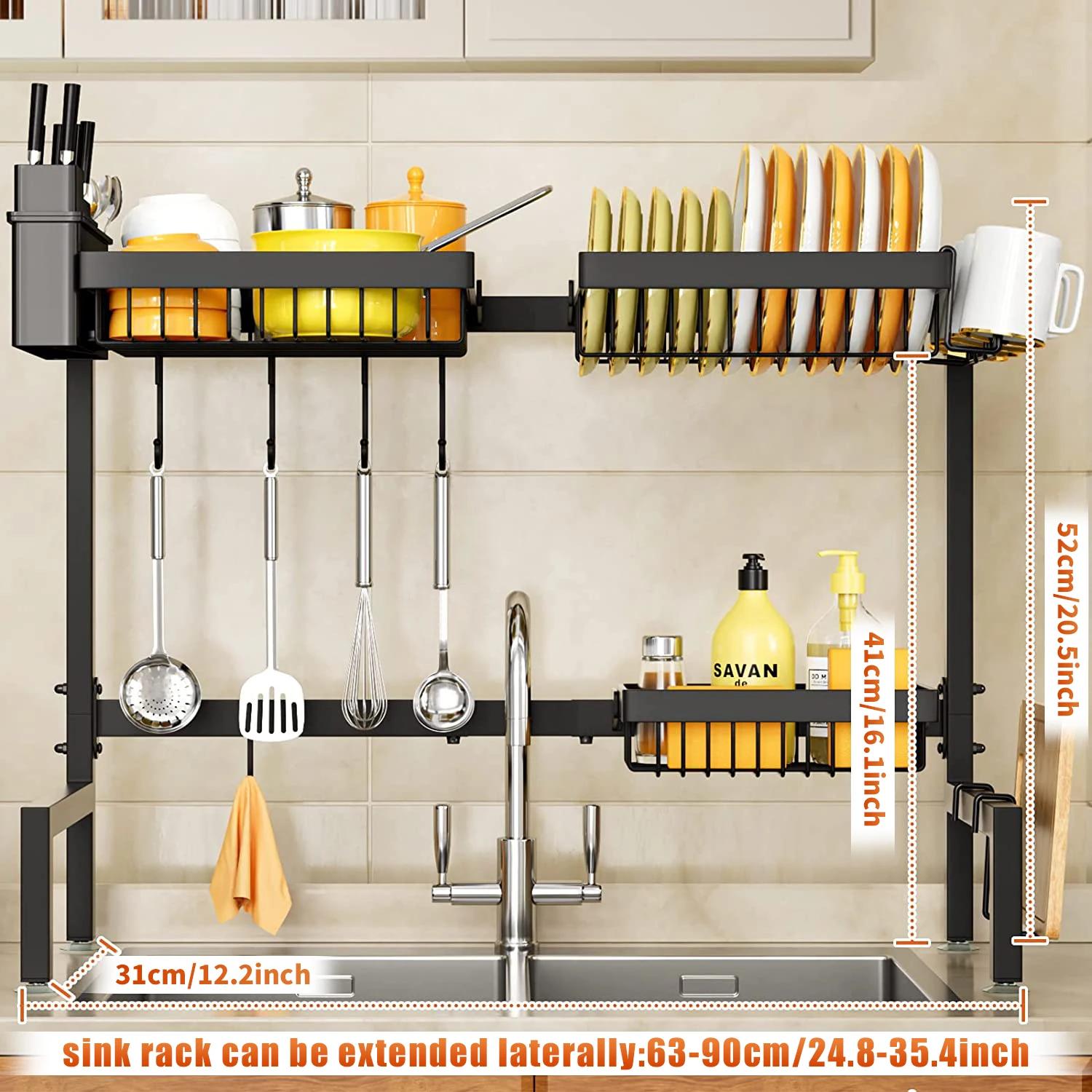 Adjustable Width Kitchen Sink Dish Drying Rack Large-Capacity Multi-Functional Countertop Organizer for Plates Bowls Utensils
Adjustable Width Kitchen Sink Dish Drying Rack Large-Capacity Multi-Functional Countertop Organizer for Plates Bowls Utensils