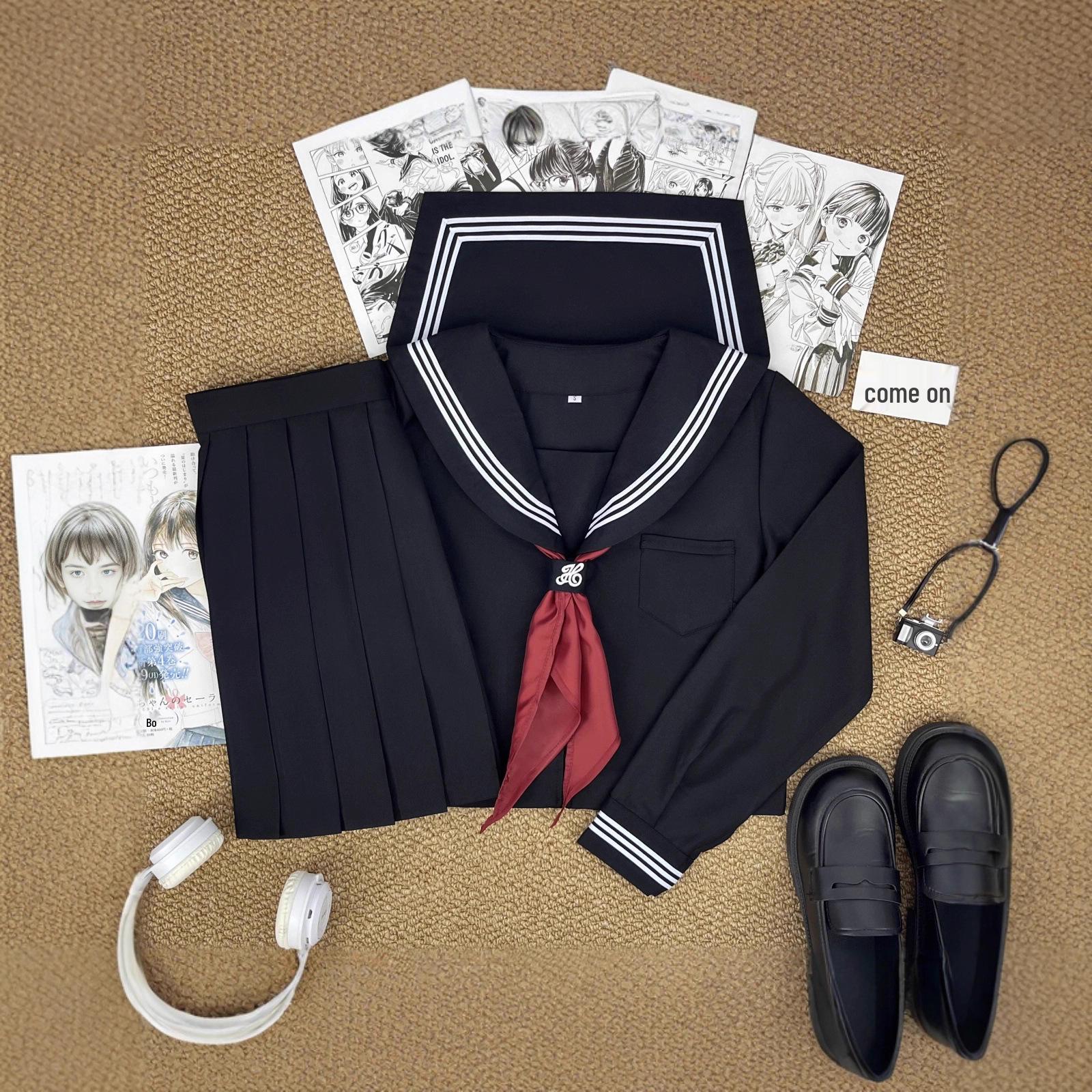 Japanese Academy-Style Black JK Uniform Set - Authentic 3-Piece Pleated Sailor Skirt Outfit Long Sleeve + 39 Skirt + Red Scarf + Buckle
Japanese Academy-Style Black JK Uniform Set - Authentic 3-Piece Pleated Sailor Skirt Outfit Long Sleeve + 39 Skirt + Red Scarf + Buckle