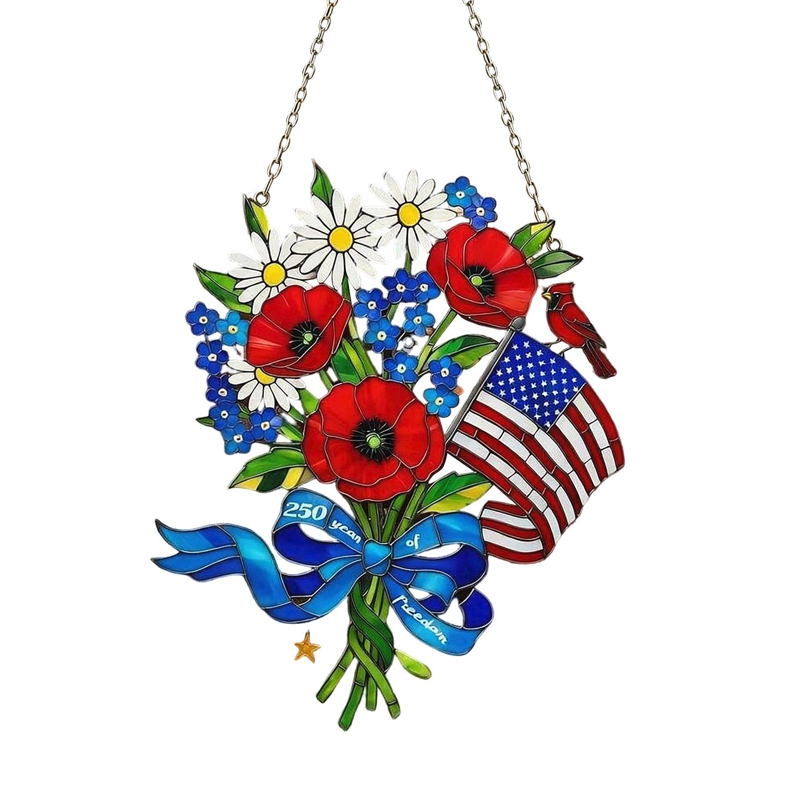 Acrylic Hanging Decoration with Floral Bouquet and American Flag Design for Home Window or Wall Display Suitable for Various Occasions and Settings One Size
Acrylic Hanging Decoration with Floral Bouquet and American Flag Design for Home Window or Wall Display Suitable for Various Occasions and Settings One Size