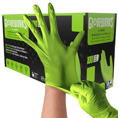 AMMEX Gloveworks HD Nitrile Gloves with Diamond Texture and Grip, Box of 100 or Case of 1000, Ultra-Strong 8mil/0.2mm Thick, Latex-Free, Powder-Free,
AMMEX Gloveworks HD Nitrile Gloves with Diamond Texture and Grip, Box of 100 or Case of 1000, Ultra-Strong 8mil/0.2mm Thick, Latex-Free, Powder-Free,