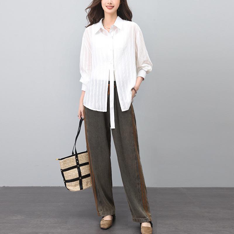 2024 Women s Chic Striped Shirt & Tencel Jeans Two-Piece Casual Set M recommended 90-115 lbs
2024 Women s Chic Striped Shirt & Tencel Jeans Two-Piece Casual Set M recommended 90-115 lbs