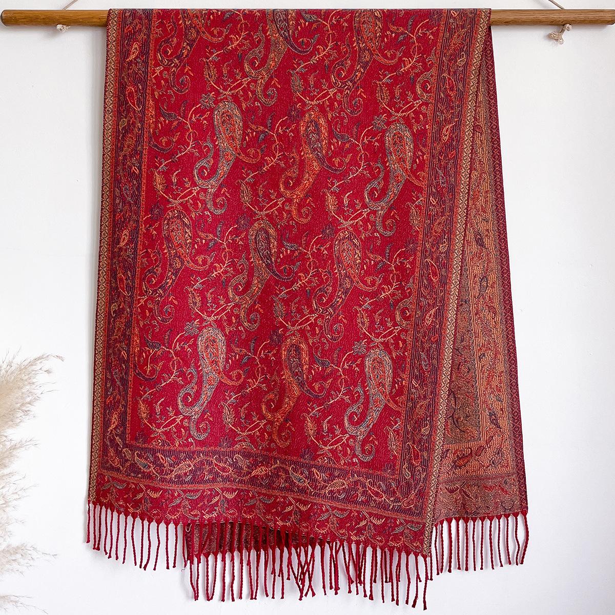 Роскошный этнический стиль, жаккардовый шарф с бахромой и узором «кешью», высококачественный универсальный женский платок-шаль 200x65cm красный
Роскошный этнический стиль, жаккардовый шарф с бахромой и узором «кешью», высококачественный универсальный женский платок-шаль 200x65cm красный