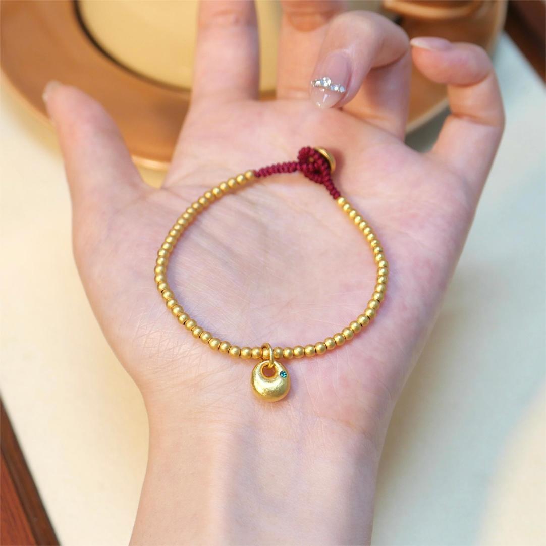 New Guochao Style Gilt Round Bead Handmade Bracelet: Peace & Joy Design 3mm Bead Bracelet 17-18CM Wrist
New Guochao Style Gilt Round Bead Handmade Bracelet: Peace & Joy Design 3mm Bead Bracelet 17-18CM Wrist