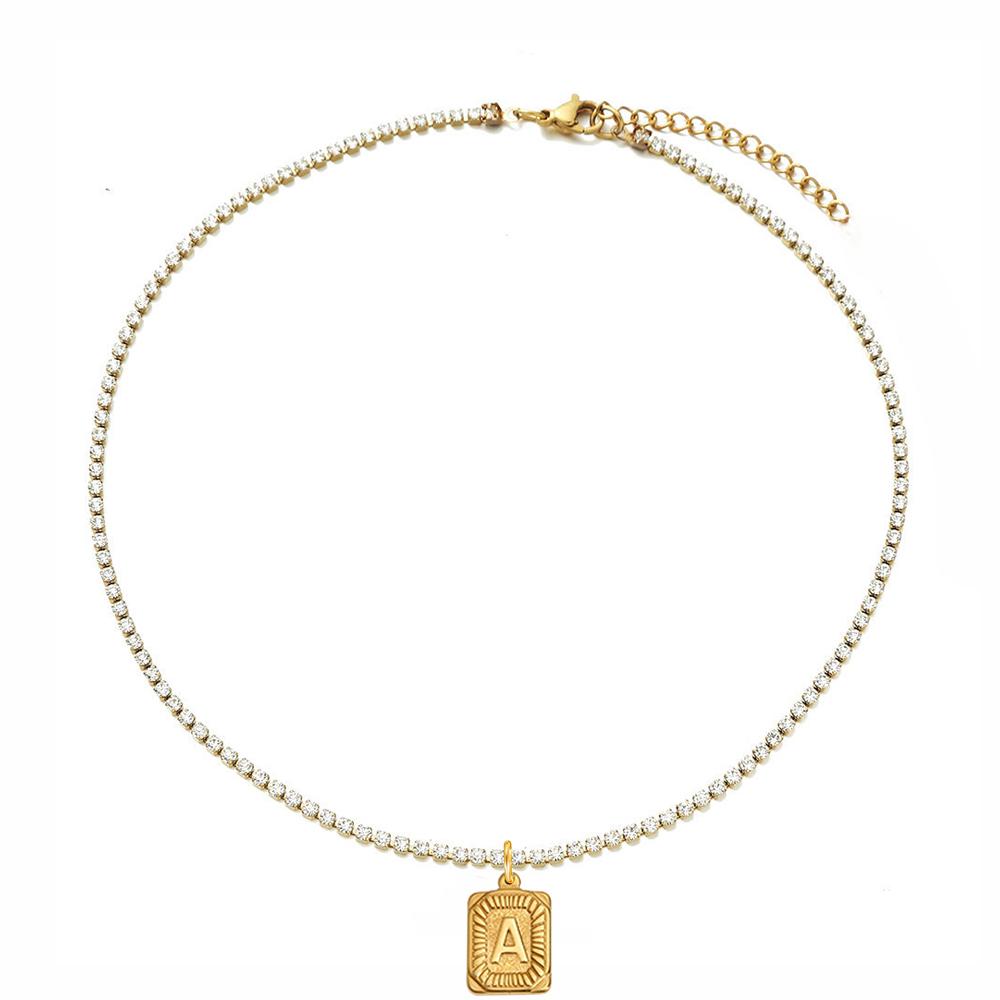 2mm Iced Out Tennis Chain Choker Necklace Gold Color Stainless Steel Initial Letter Name Square Pendant For Women Jewelry Gift Gold Color&35cm and 5cm
2mm Iced Out Tennis Chain Choker Necklace Gold Color Stainless Steel Initial Letter Name Square Pendant For Women Jewelry Gift Gold Color&35cm and 5cm