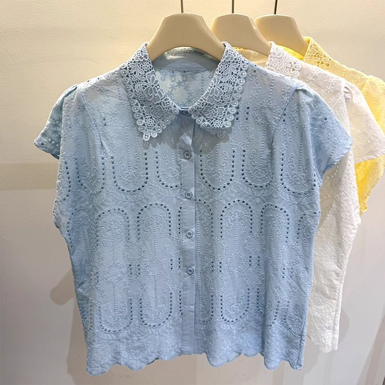 Elegant European Summer Design Sense Small Hollow Out Embroidery Collar Top Versatile Match Korean Style Loose Fit XS синий
Elegant European Summer Design Sense Small Hollow Out Embroidery Collar Top Versatile Match Korean Style Loose Fit XS синий