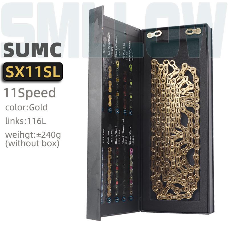 SUMC Black Diamond Chain for Mountain Road Bike, 11/22/33 Speed with Hollow Axle.
SUMC Black Diamond Chain for Mountain Road Bike, 11/22/33 Speed with Hollow Axle.