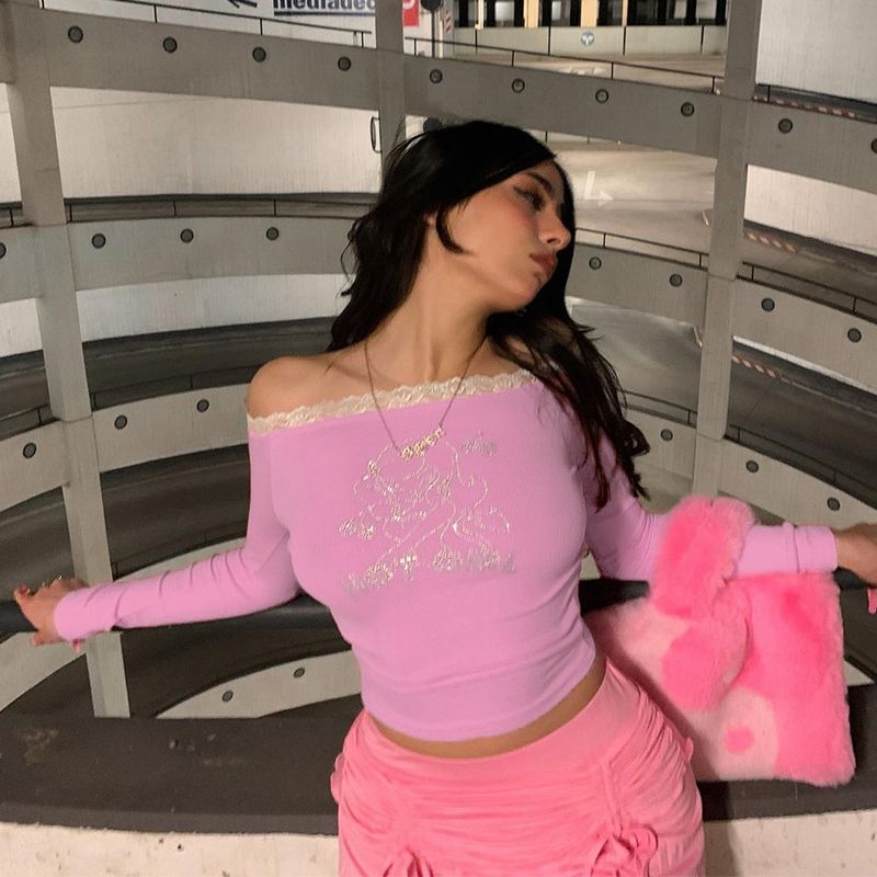 Young Adult Lace Patchwork off-Shoulder Long Sleeves Slim Fit Rhinestone Pink M
Young Adult Lace Patchwork off-Shoulder Long Sleeves Slim Fit Rhinestone Pink M